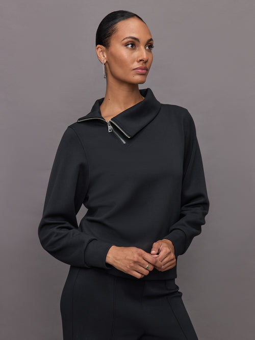 Half Zip Asymmetrical Pullover - Black