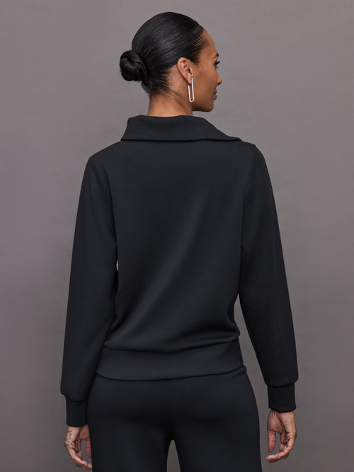 Half Zip Asymmetrical Pullover in Interlock - Black