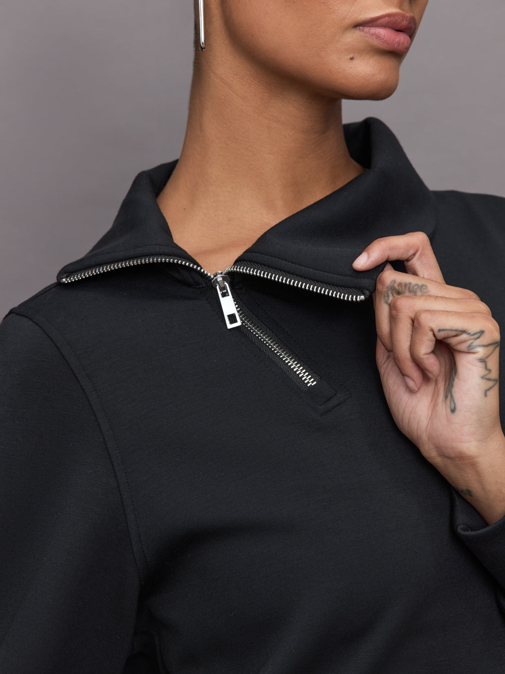 Half Zip Asymmetrical Pullover - Black