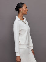 Half Zip Asymmetrical Pullover in Interlock - Moonbeam Heather