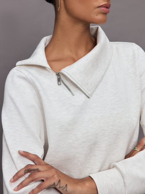 Half Zip Asymmetrical Pullover - Moonbeam Heather