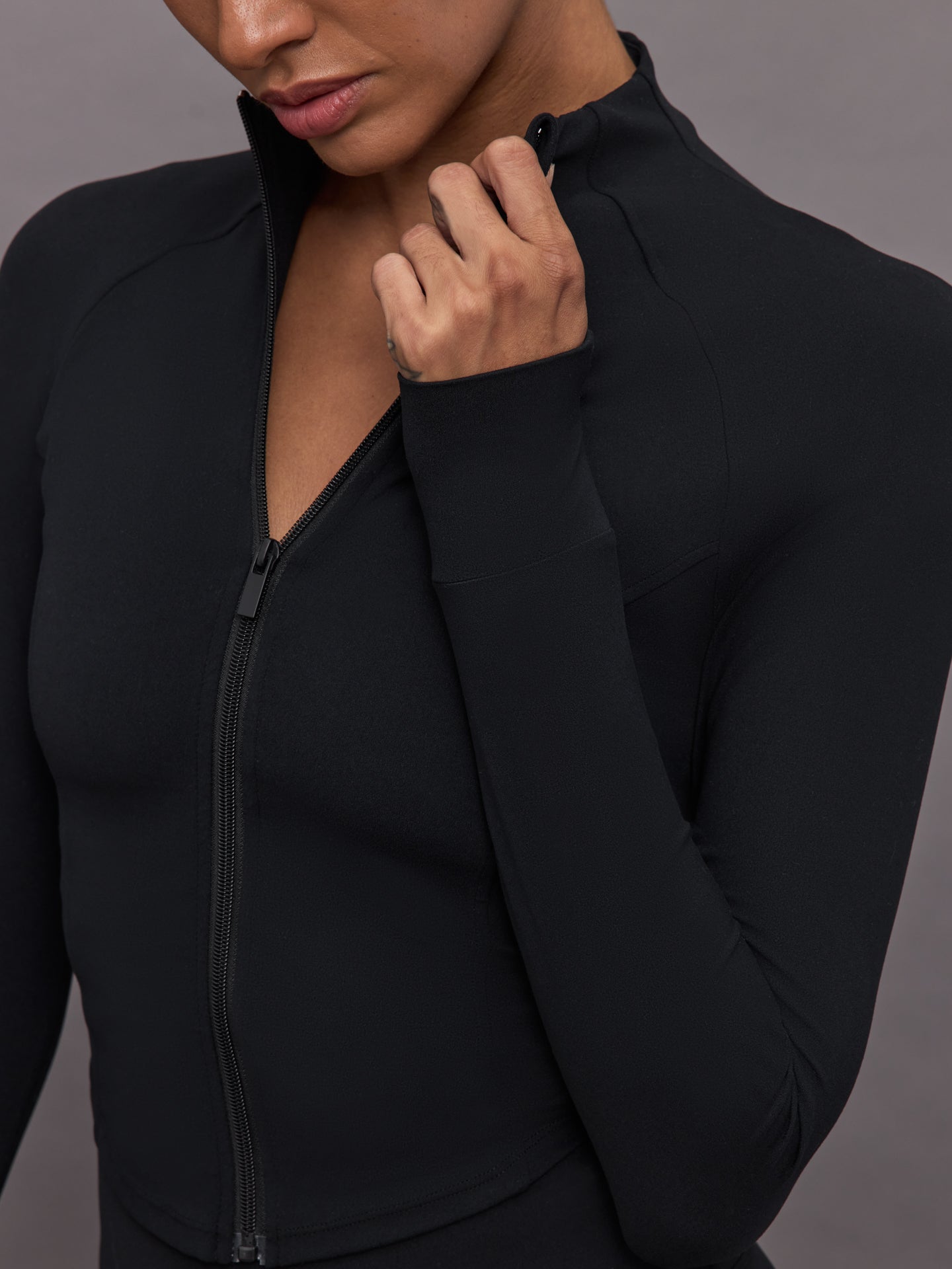 Mock Neck Corset Zip Top in Melt - Black – Carbon38