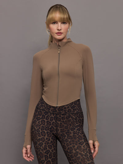 Mock Neck Corset Zip Top in Melt - Caribou