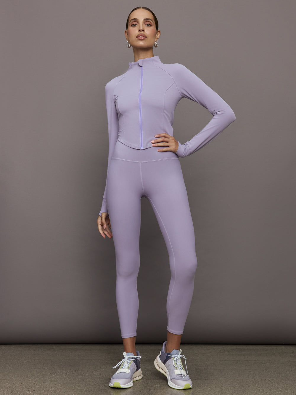 Mock Neck Corset Zip Top in Melt - Lavender Grey