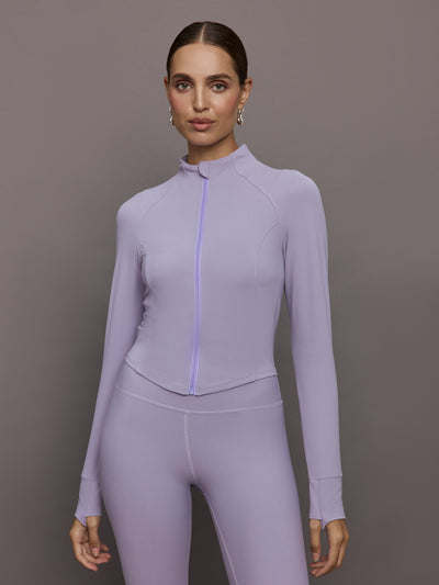 Mock Neck Corset Zip Top in Melt - Lavender Grey