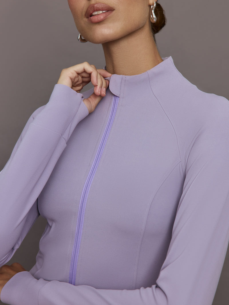 Mock Neck Corset Zip Top in Melt - Lavender Grey