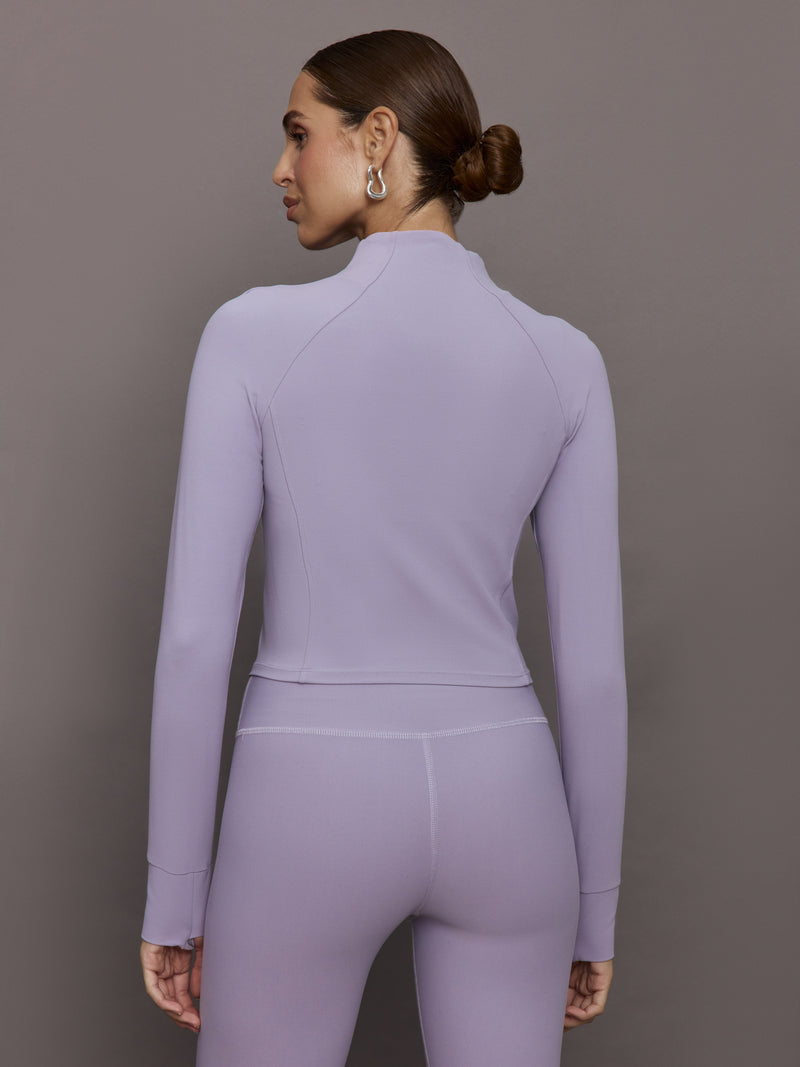 Mock Neck Corset Zip Top in Melt - Lavender Grey