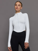 Mock Neck Corset Zip Top in Melt - White