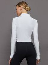 Mock Neck Corset Zip Top in Melt - White