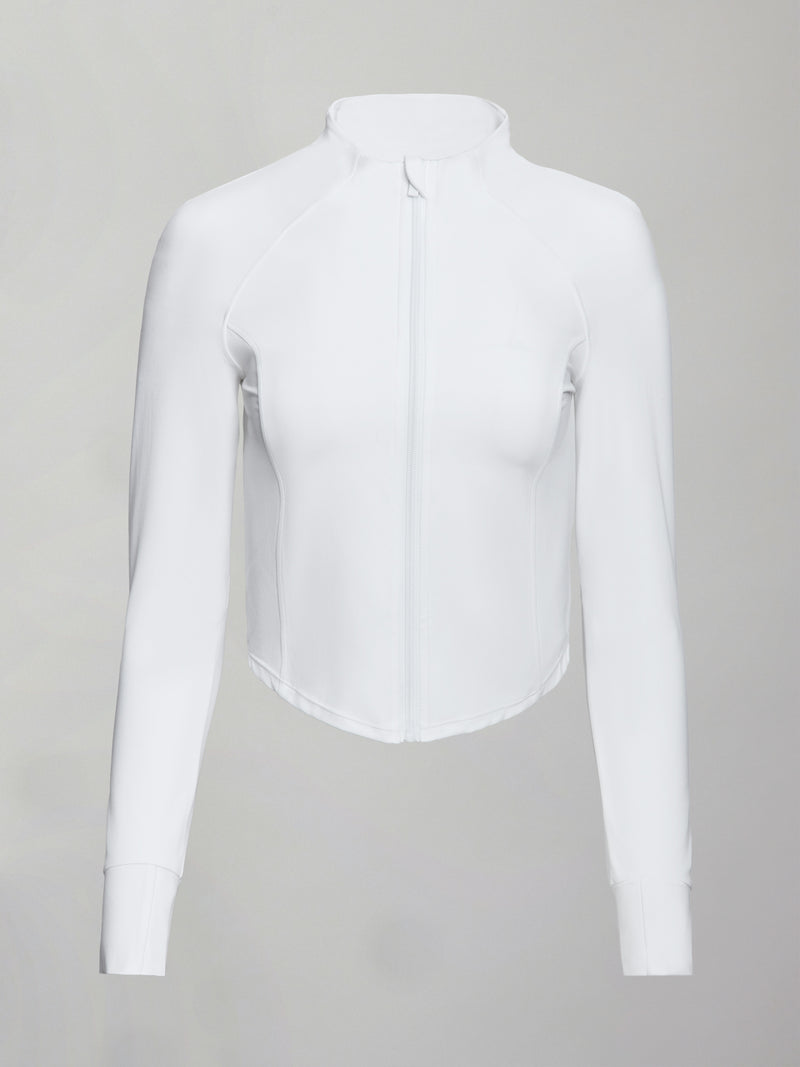 Mock Neck Corset Zip Top in Melt - White