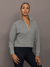 Houndstooth Half Zip - Ivory / Faded Black