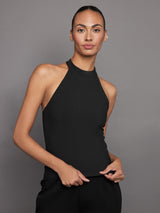 SLEEVELESS MOCK NECK TOP IN MELT - BLACK