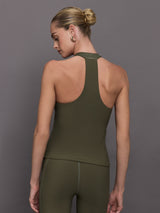 Tuxedo Mock Neck Top - Olive