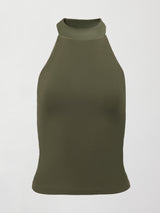 Tuxedo Mock Neck Top - Olive