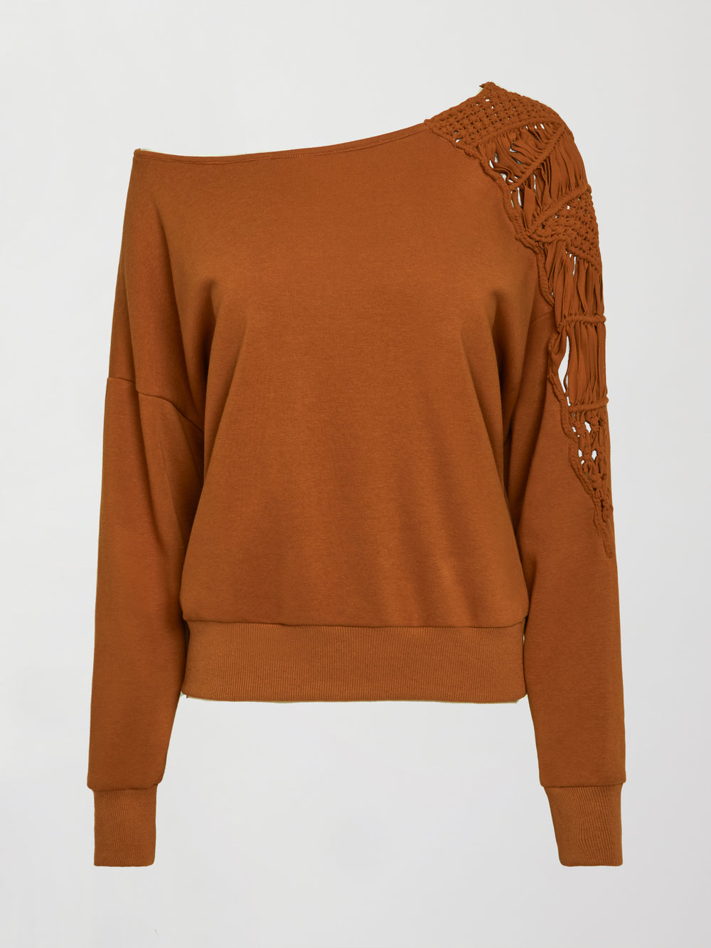 Macrame Shoulder Sweatshirt - Caramel Cafe