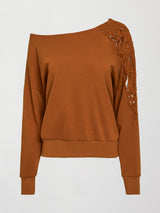 Macrame Shoulder Sweatshirt - Caramel Cafe
