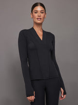 Long Sleeve Wrap Neck Shirt - Black