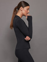 Long Sleeve Wrap Neck Shirt - Black