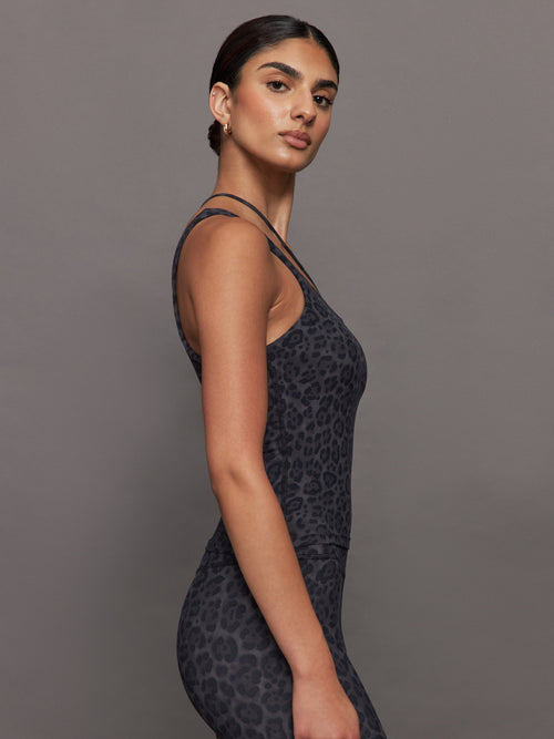 One Shoulder Convertible Tank in Melt - Charcoal Leopard