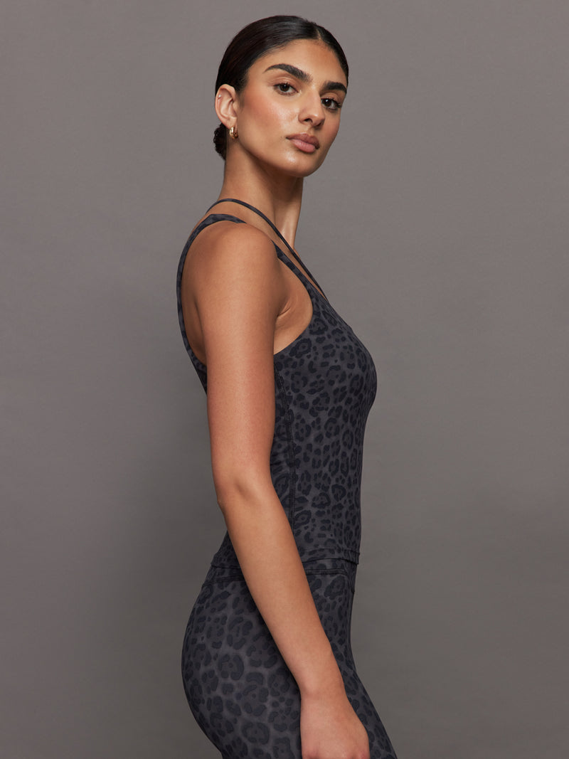 One Shoulder Convertible Tank in Melt - Charcoal Leopard