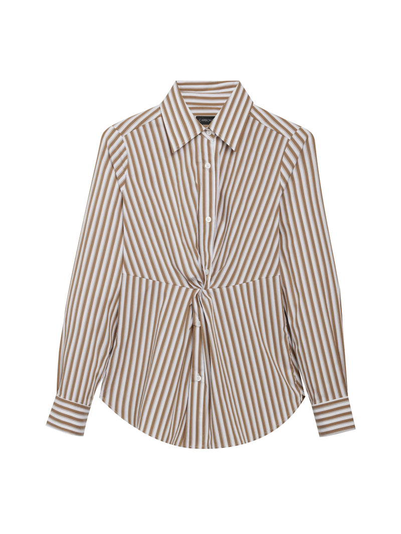 Twisted Tunic Shirt - White/Tan Stripe