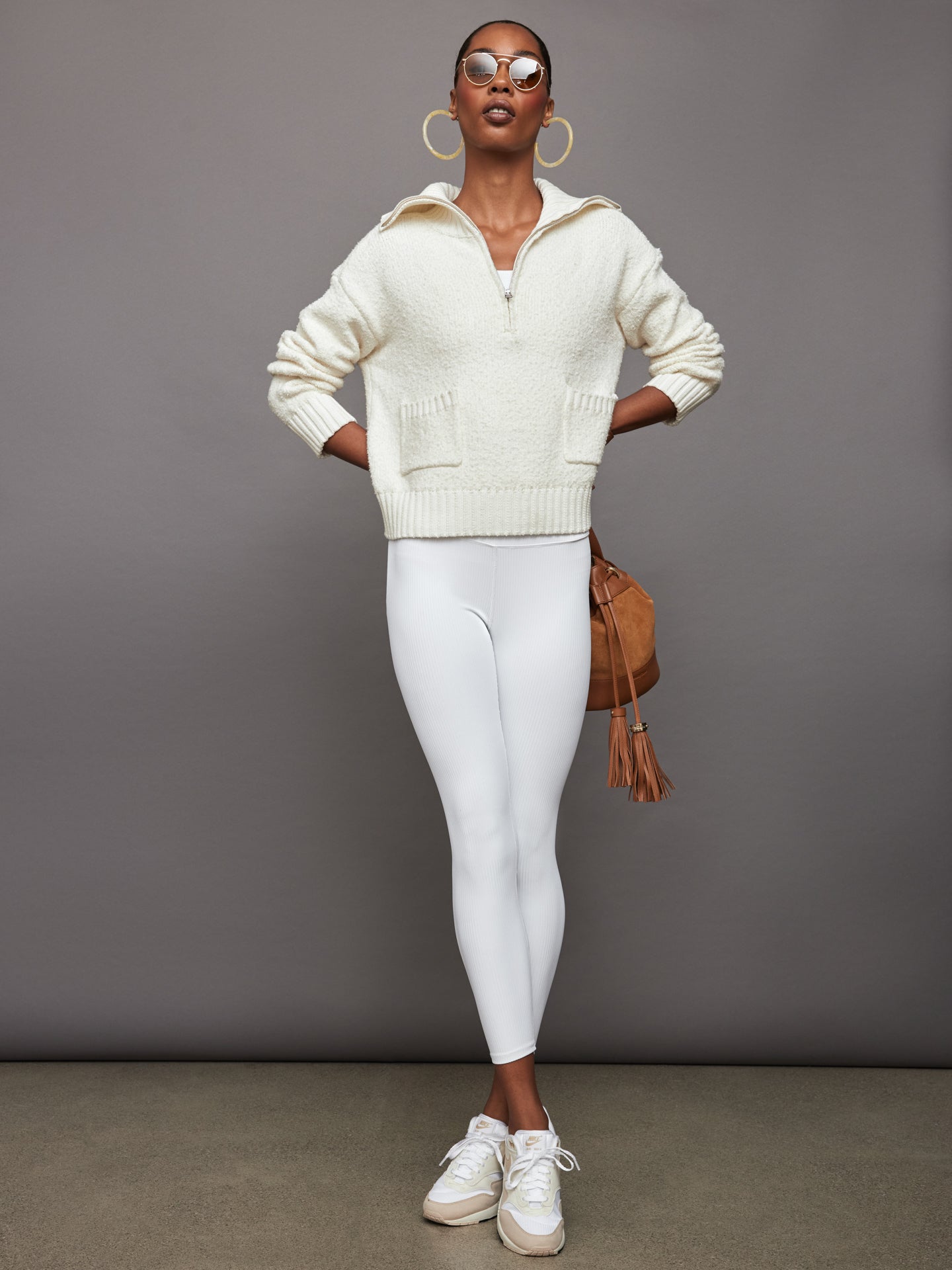 Half Zip Boucle Pullover - Winter White – Carbon38