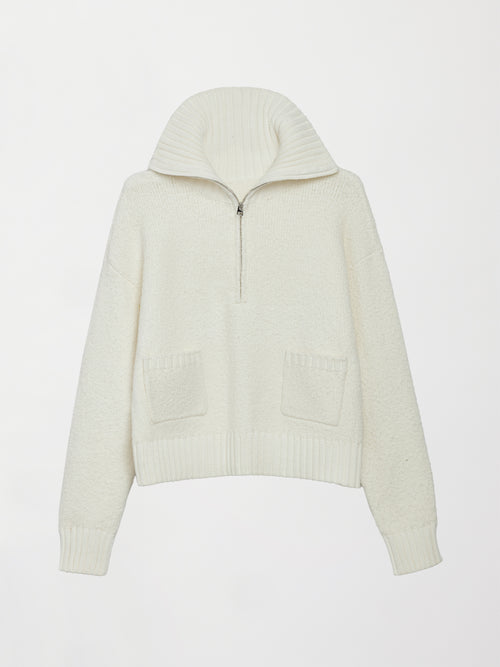 Half Zip Boucle Pullover - Winter White
