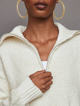 Half Zip Boucle Pullover - Winter White