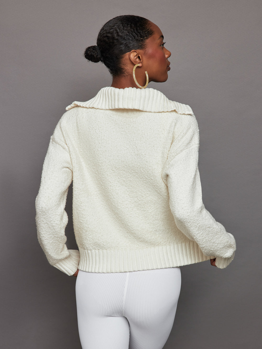 Half Zip Boucle Pullover - Winter White – Carbon38