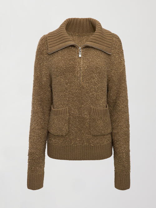 Half Zip Boucle Pullover - Caribou