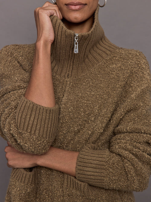 Half Zip Boucle Pullover - Caribou