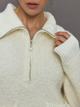 Half Zip Boucle Pullover - Off  White