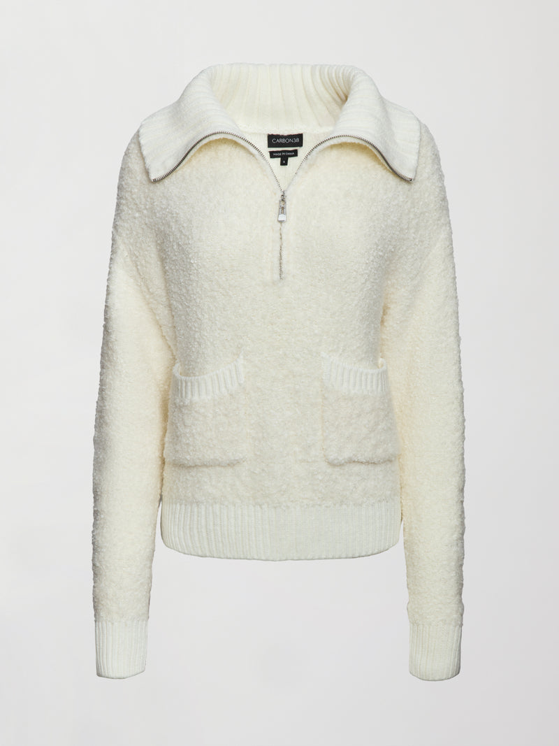 Half Zip Boucle Pullover - Off  White