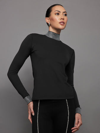 Long Sleeve Mock Neck Rhinestone Top