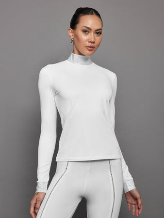 Long Sleeve Mock Neck Rhinestone Top