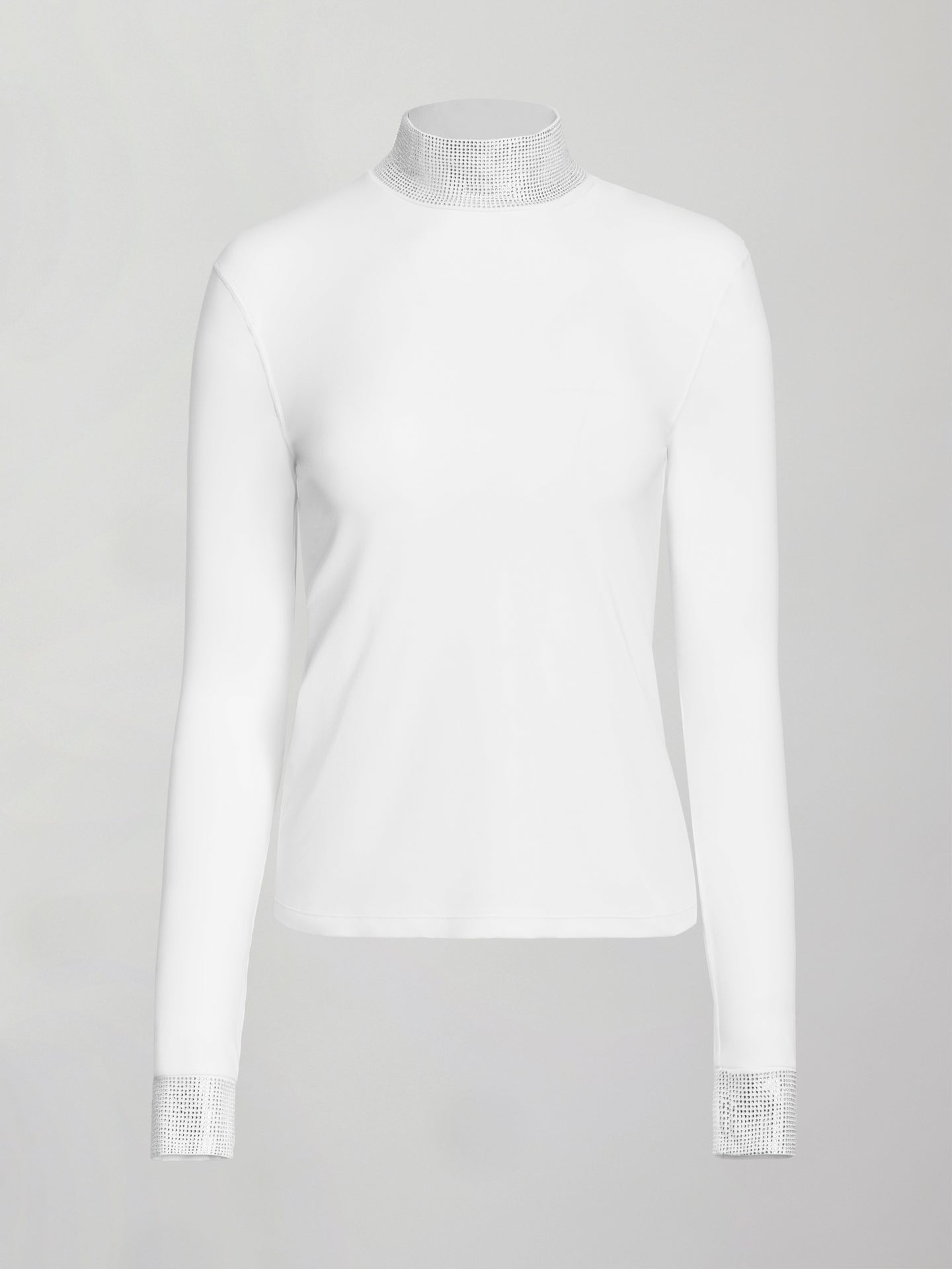 Long Sleeve Mock Neck Rhinestone Top - White – Carbon38