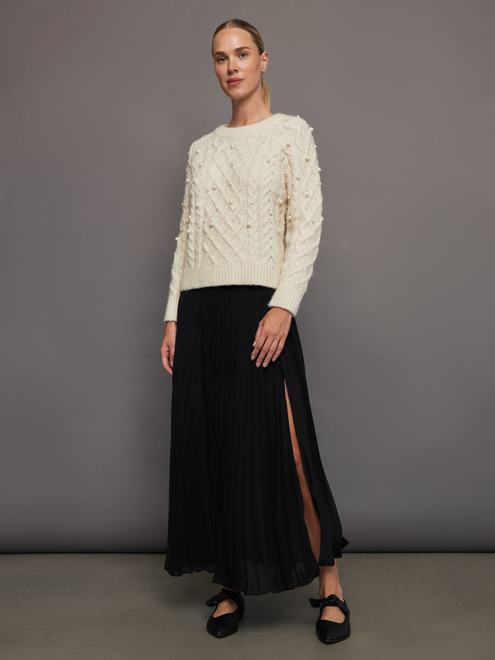 Pearl Embellished Sweater - Winter White
