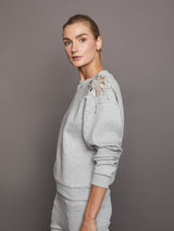 Rhinestone Cut Out Sweatshirt - Heather Grey