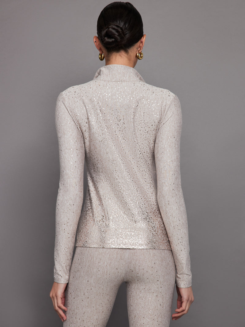 Foil Half Zip Top in Melt - Oatmeal Heather with Rose Gold Foil