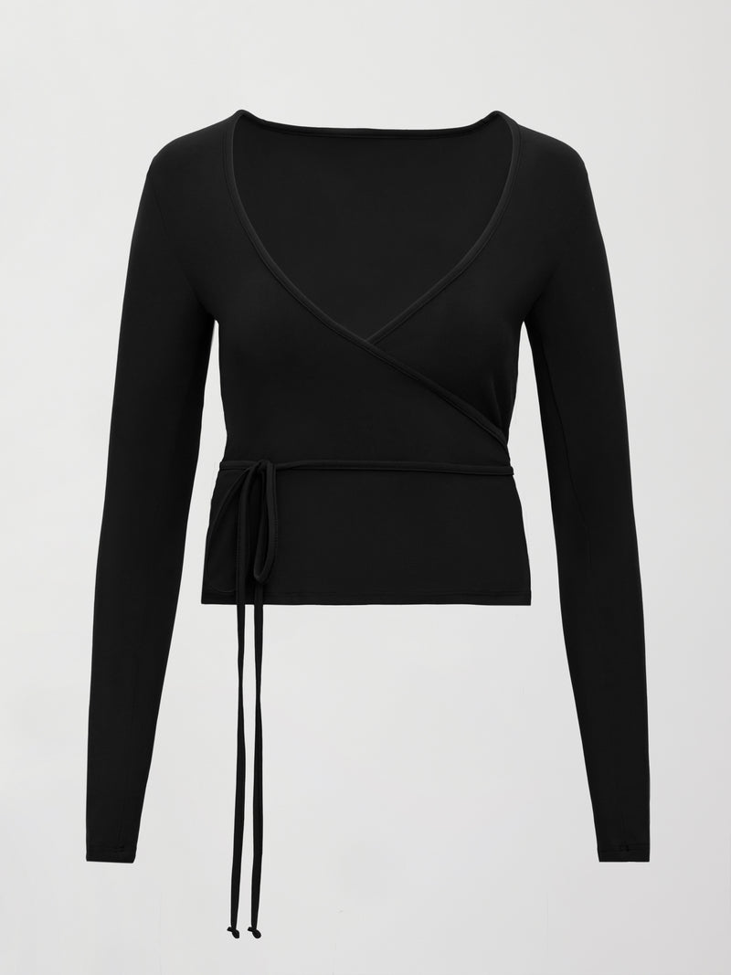 Long Sleeve Tie Top in Melt - Black