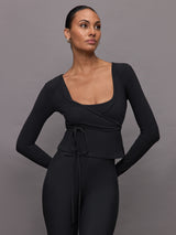 Long Sleeve Tie Top in Melt - Black