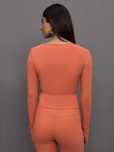 Long Sleeve Tie Top in Melt - Burnt Sienna