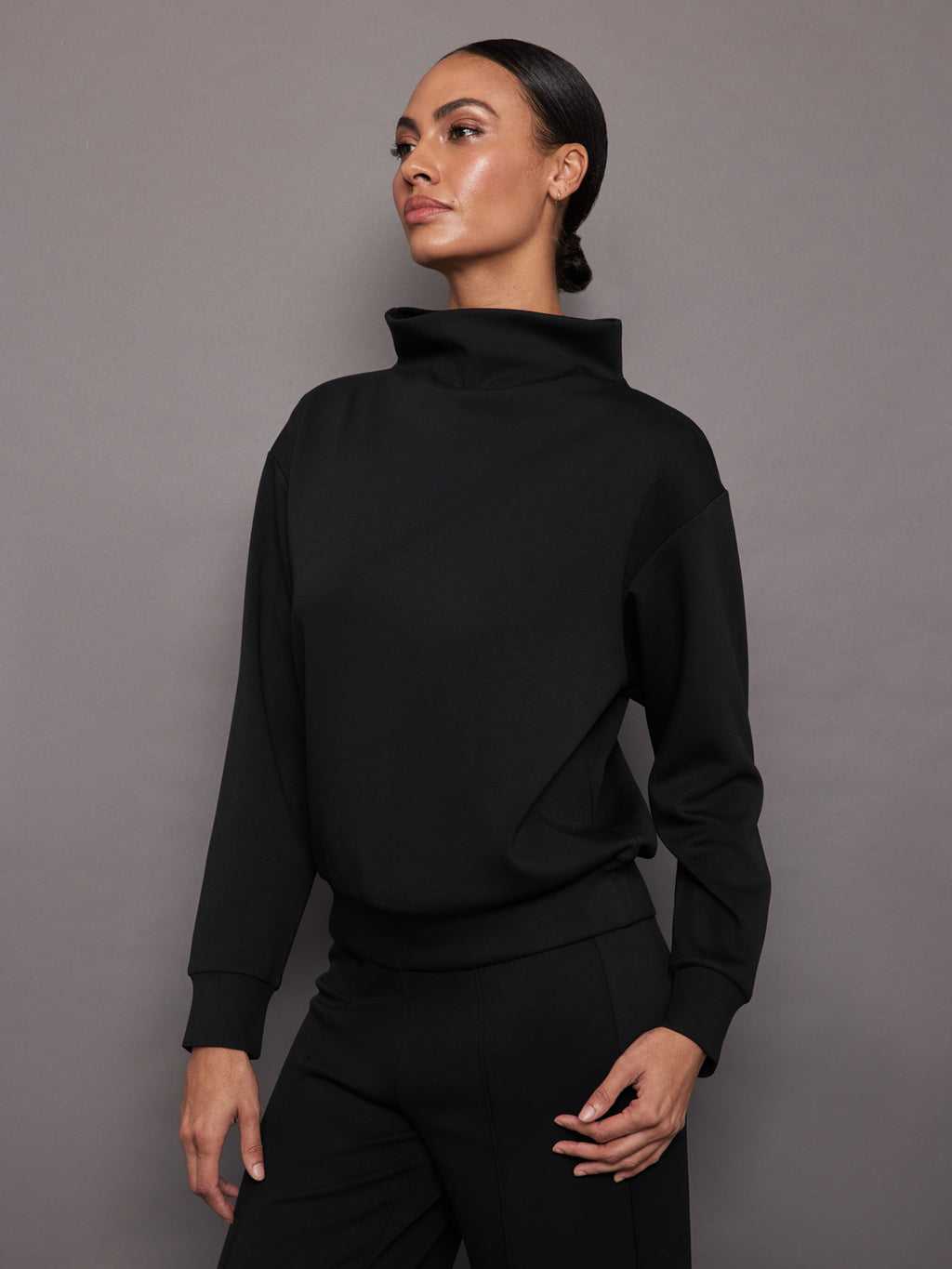 Cowl Neck Knit Sweatshirt - Black – Carbon38