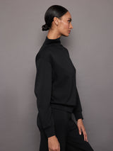 Cowl Neck Knit Sweatshirt in Interlock - Black