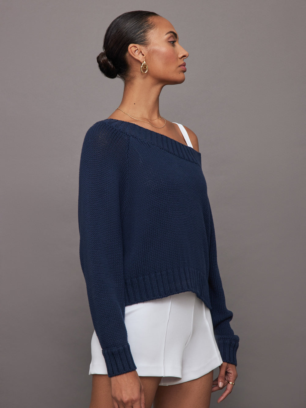 Slouchy Knit Sweater - Navy