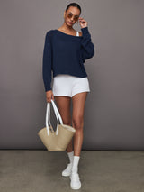 Slouchy Knit Sweater - Navy