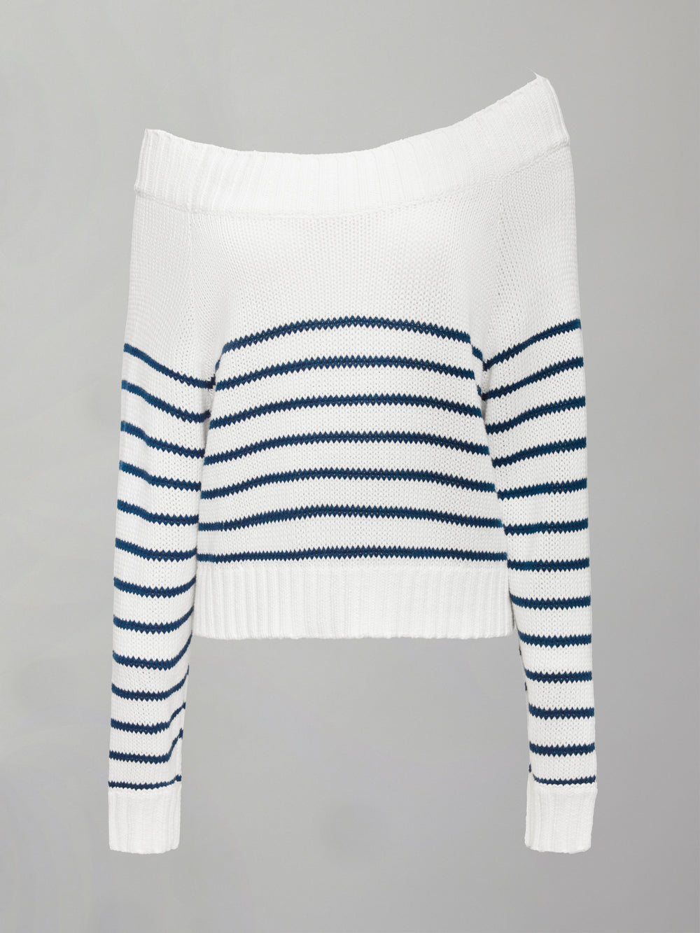 Slouchy Knit Sweater - Off White / Navy Stripe