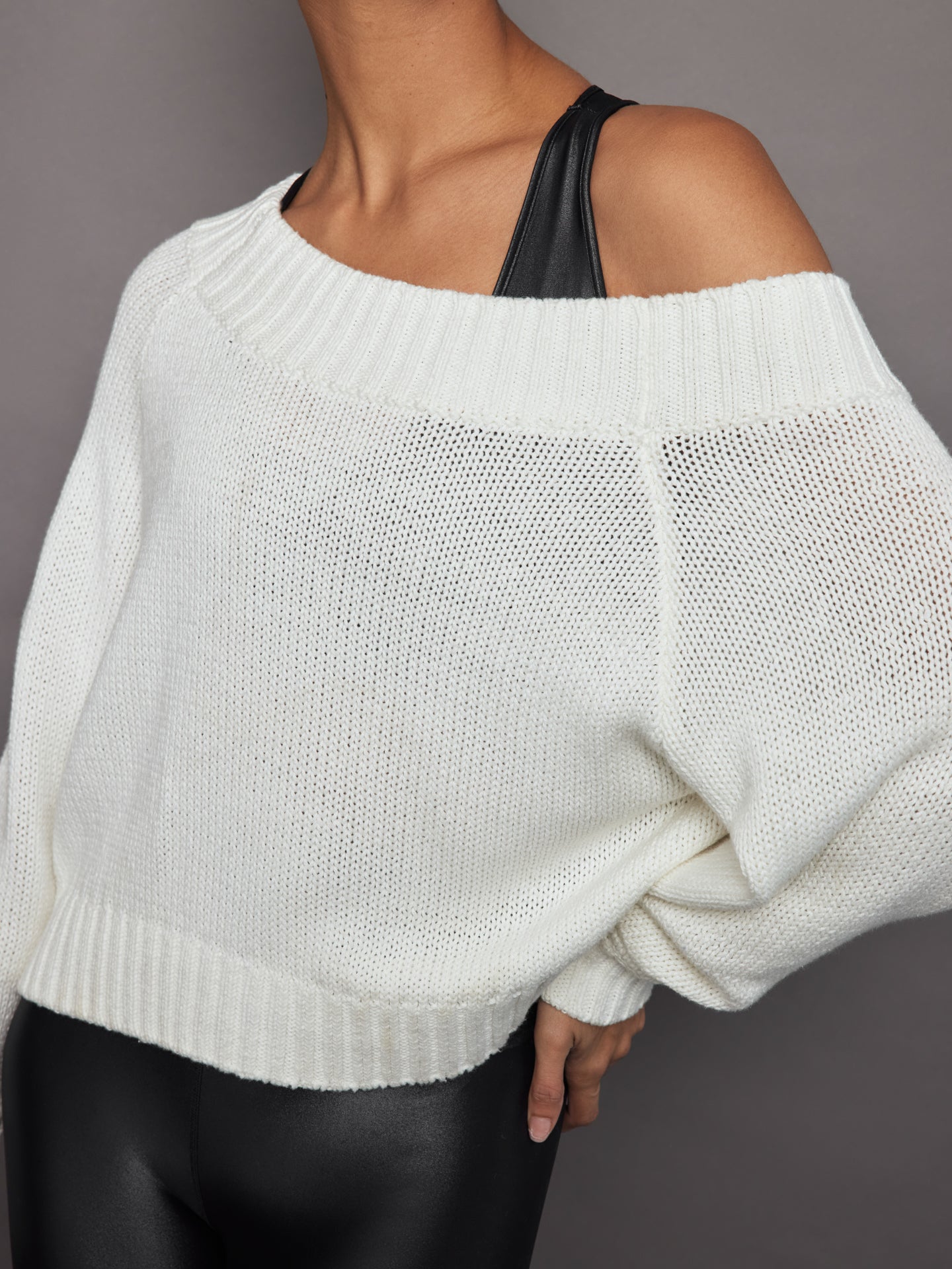 White knit off shop the shoulder sweater