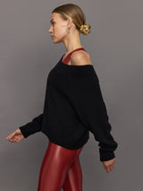 Wool Blend Slouchy Knit Sweater - Black