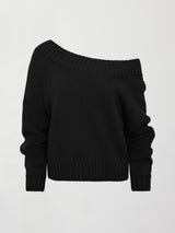 Wool Blend Slouchy Knit Sweater - Black